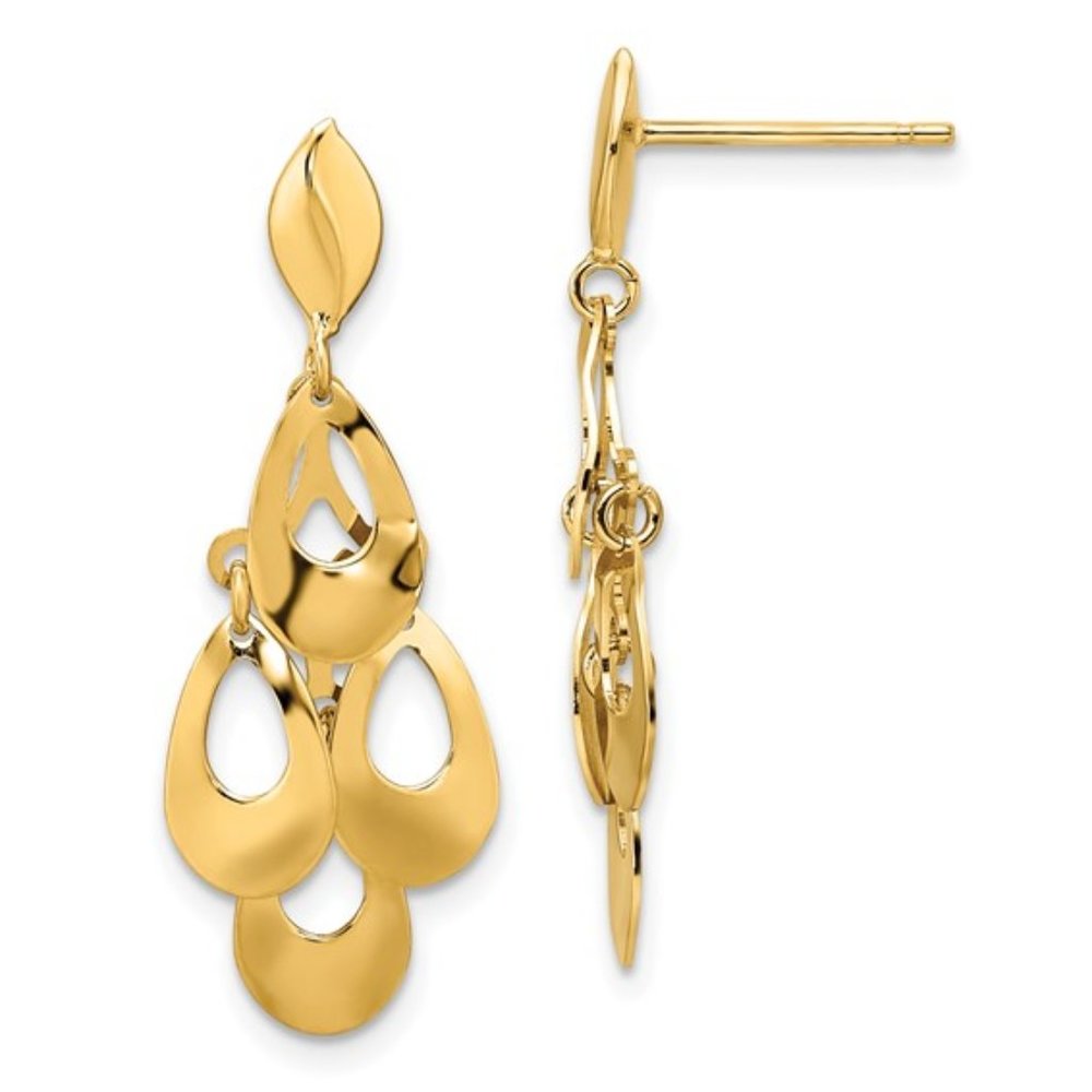 14k Yellow Gold Polished and Brushed Post Dangle Chandelier Drop Earrings